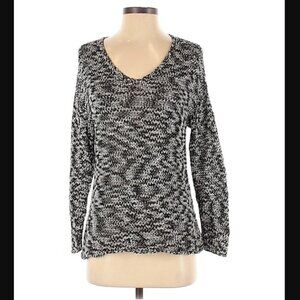 Eileen Fisher Sweater XS Slouchy Open Weave Sustainable Fabric Beach Black White